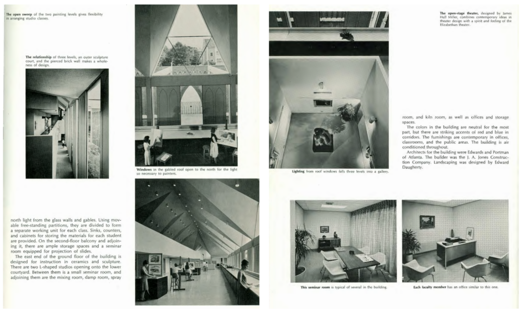 A page spread from the original brochure announcing the opening of the Dana Fine Arts Building in 1965